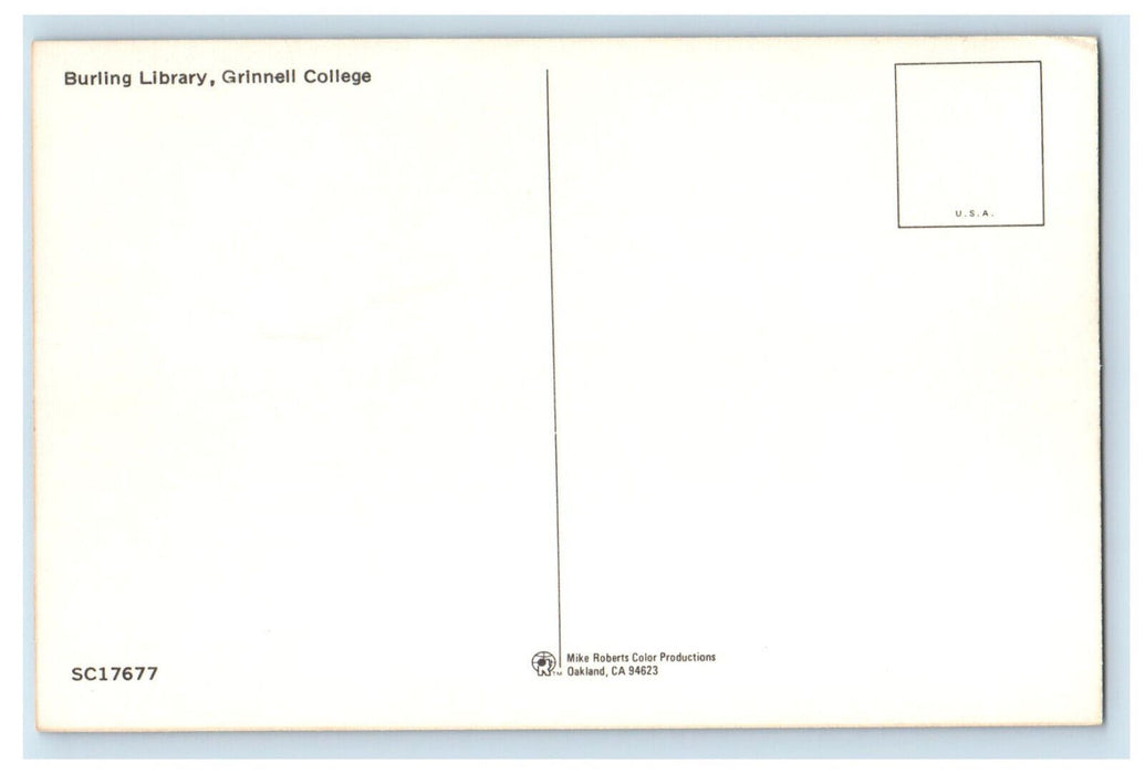c1950's Burling Library Grinnell College Iowa IA Unposted Vintage Postcard