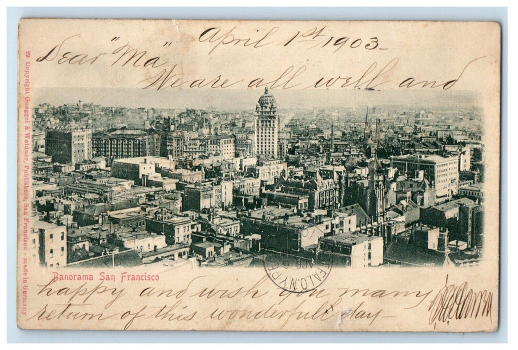 1903 High Relief Embossed Panorama San Francisco Pre-Fire Disaster Postcard