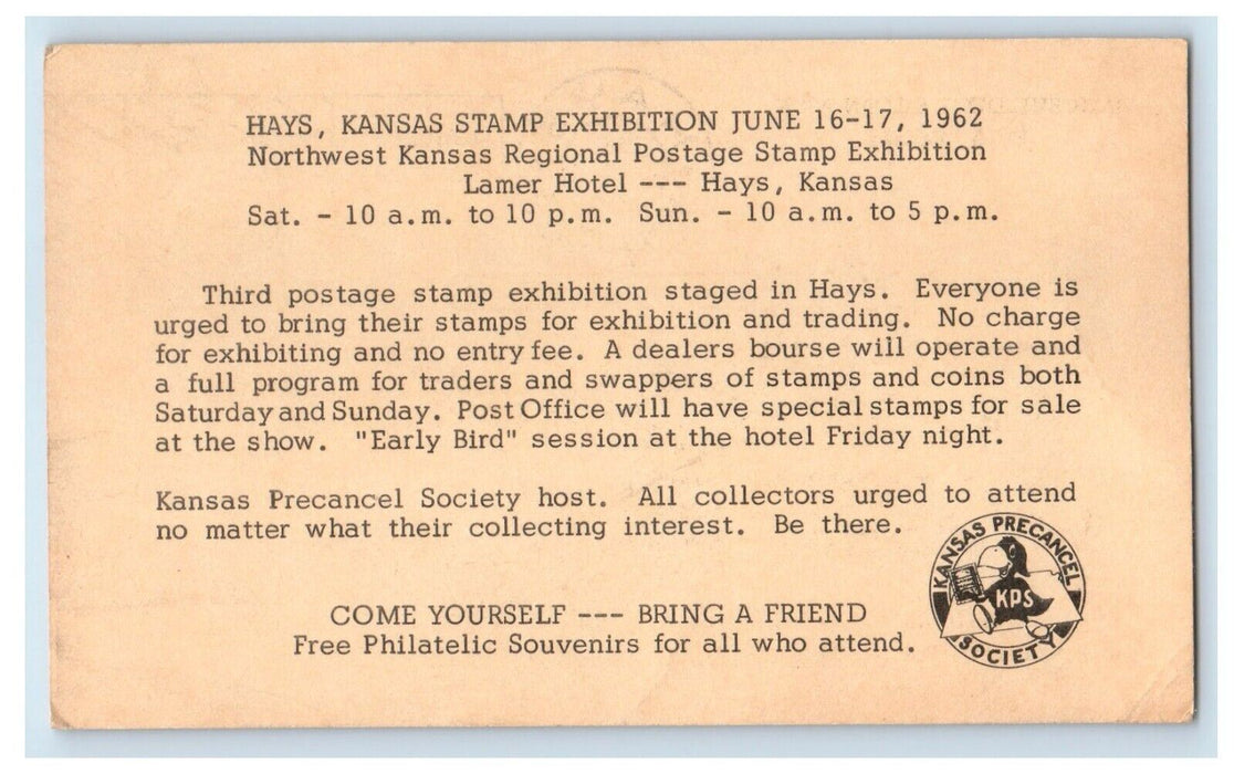 1962 Hays Building Loan Association Kansas KS Stamp Exhibition Posted Postcard