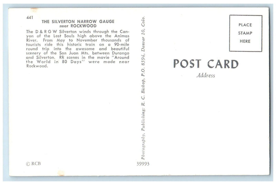 c1960s Silverton Narrow Gauge Railroad near Rockwood San Juan Mountain Postcard