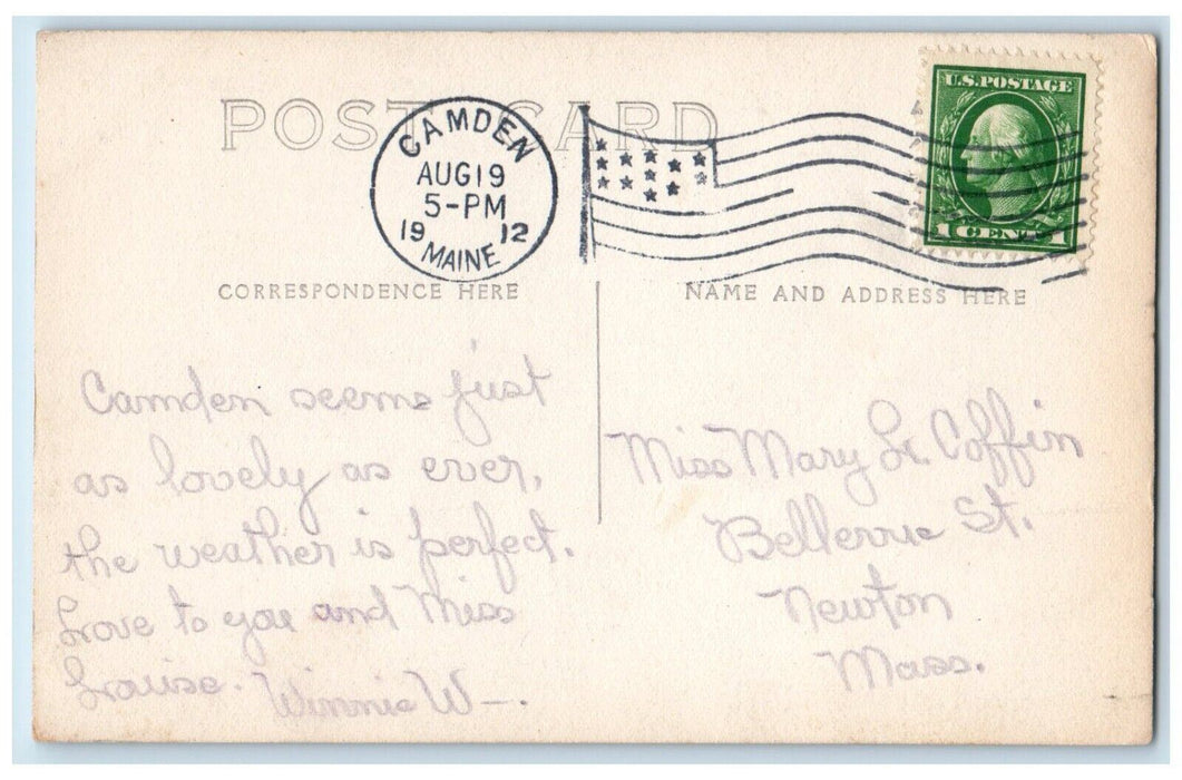 1912 Scenic View of Lake from Shore Boat Camden Maine ME Posted RPPC Postcard