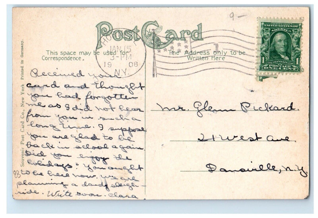 1908 Erie Depot Station Locomotive Train Railroad Hornell New York NY Postcard