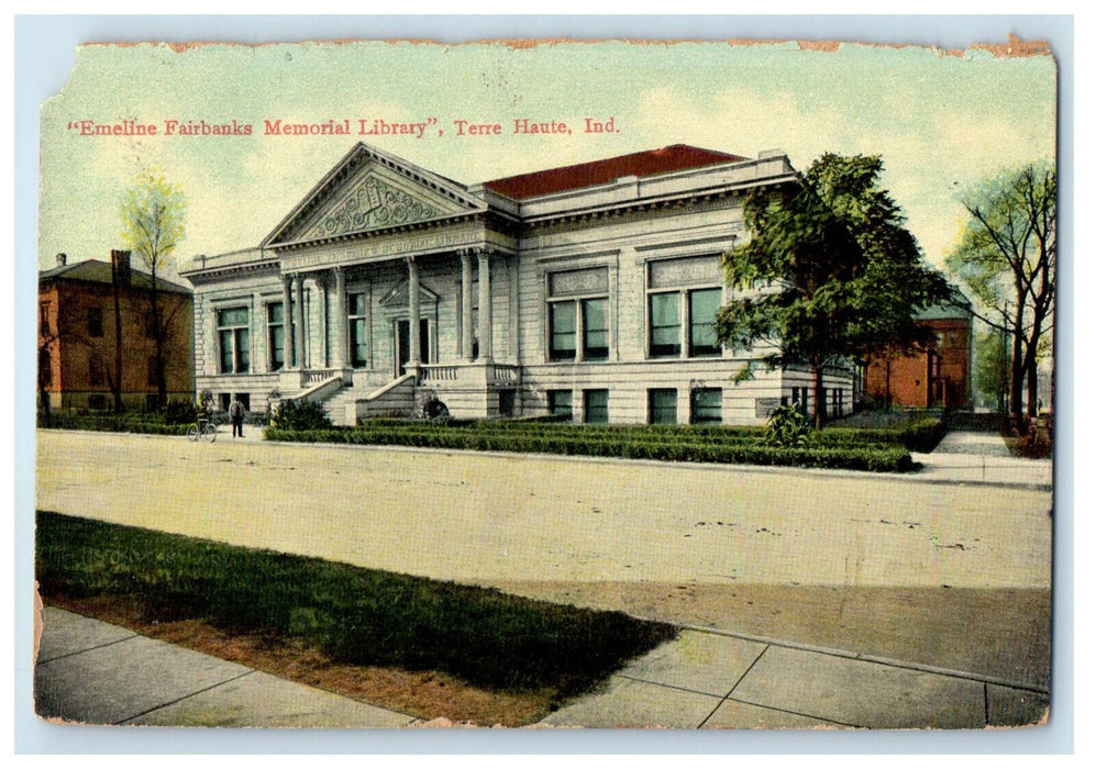 c1914 "Emeline Fairbanks Memorial Library" Terre Haute Indiana IN Postcard