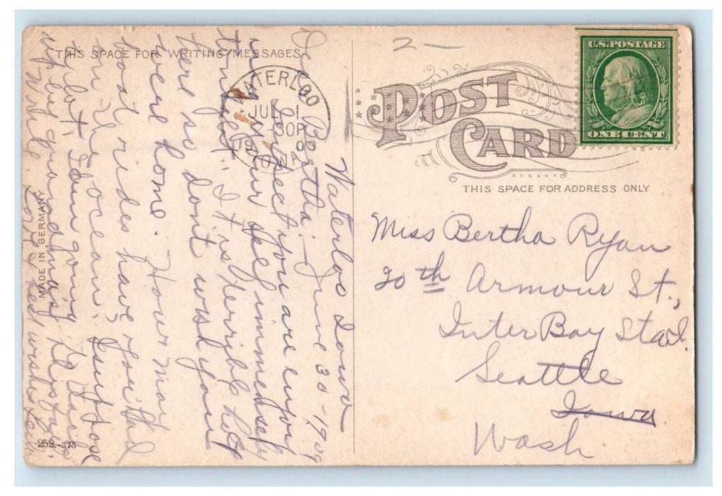 1909 View of Washington Park Waterloo Iowa IA Posted Antique Postcard