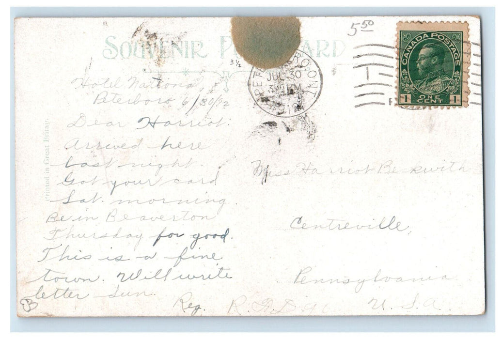 1912 Trolley Business Section George Street Peterborough Ontario Canada Postcard