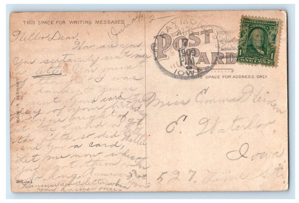 1909 View Of South Street Waterloo Raymond Iowa IA Posted Antique Postcard