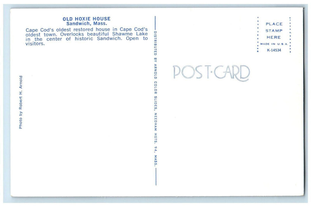 c1960's Old Hoxie House Cape Cod Oldest Town Sandwich Massachusetts MA Postcard