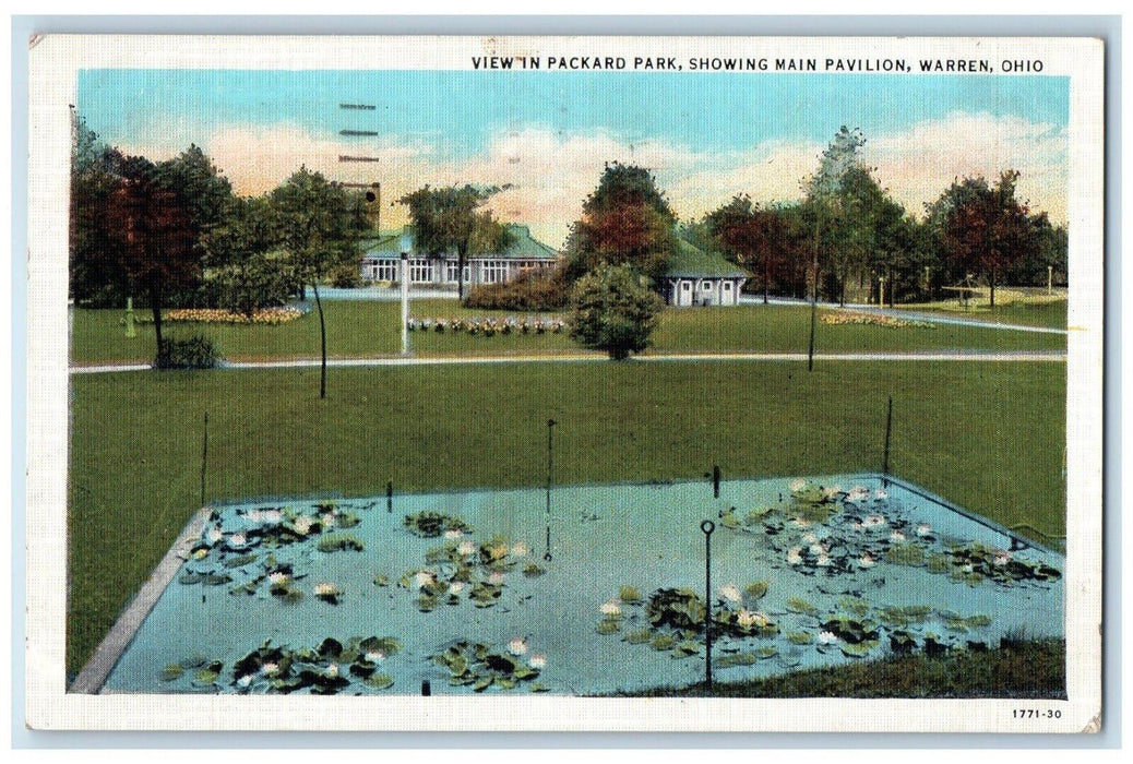 c1940s View Packard Park Showing Main Pavilion Warren 1945 Ohio OH Postcard