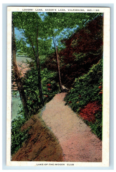 c1930's Lover's Lane Sager's Lake Valparaiso Indiana IN Vintage Postcard