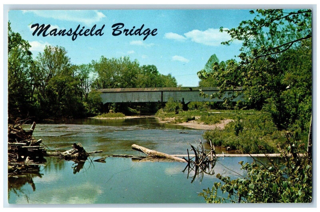 c1960's Vintage Mansfield Covered Bridge Spans Big Racoon Indiana IN Postcard