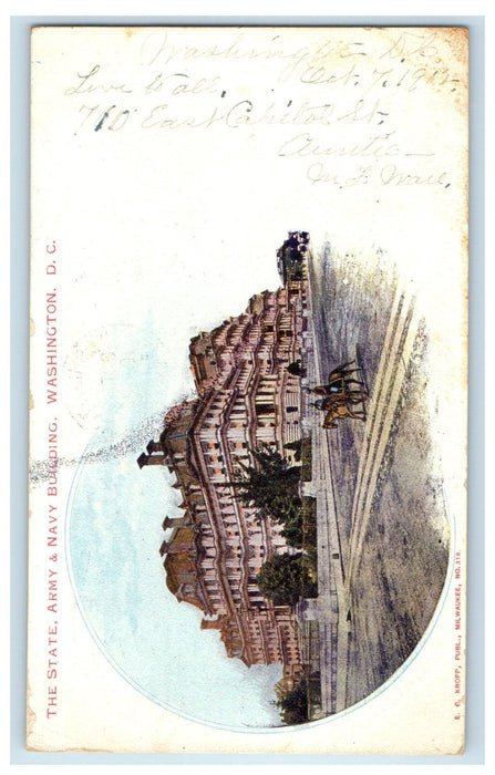 1902 State Army & Navy Building, Washington DC Cromwell CT Posted Postcard