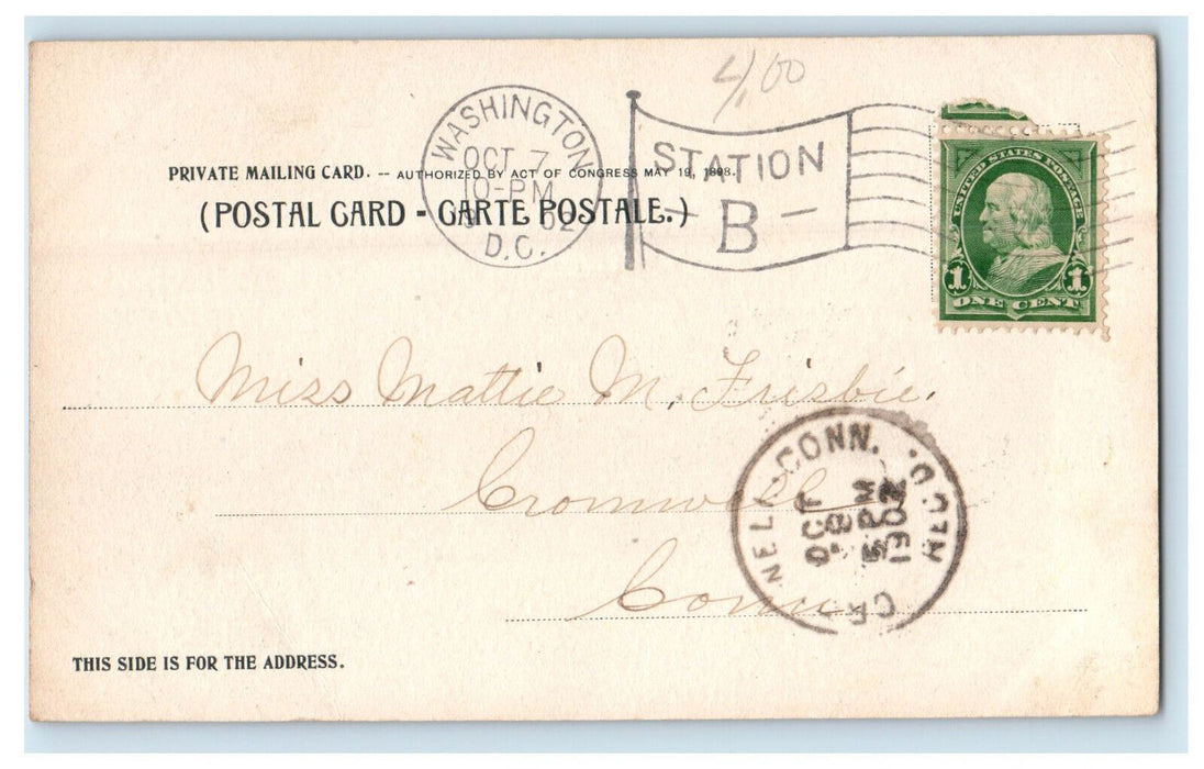 1902 State Army & Navy Building, Washington DC Cromwell CT Posted Postcard
