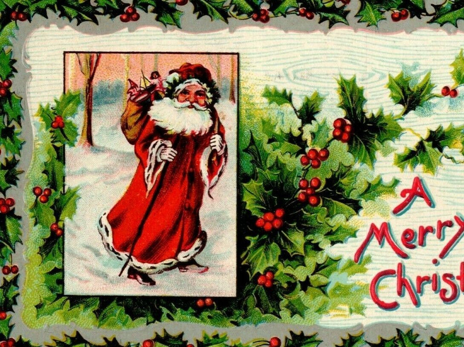 1912 Merry Christmas Santa Toys Holly Chicago Illinois Canal Station Postcard