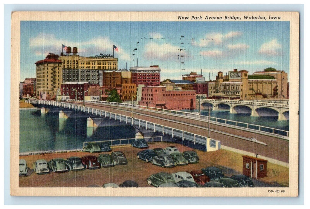 1944 New Park Avenue Bridge Cars Waterloo Iowa IA Posted Vintage Postcard
