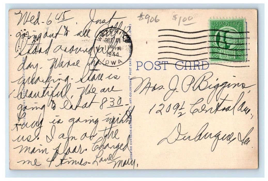 1944 New Park Avenue Bridge Cars Waterloo Iowa IA Posted Vintage Postcard