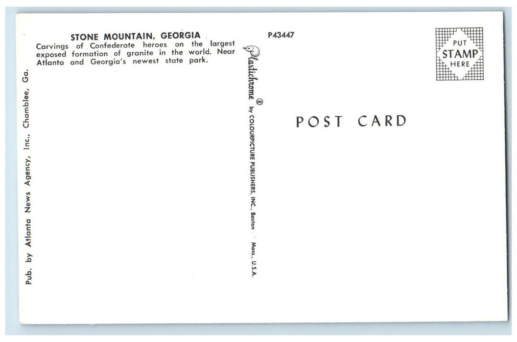 c1960's Stone Mountain Georgia Carvings of Confederate Heroes Georgia Postcard