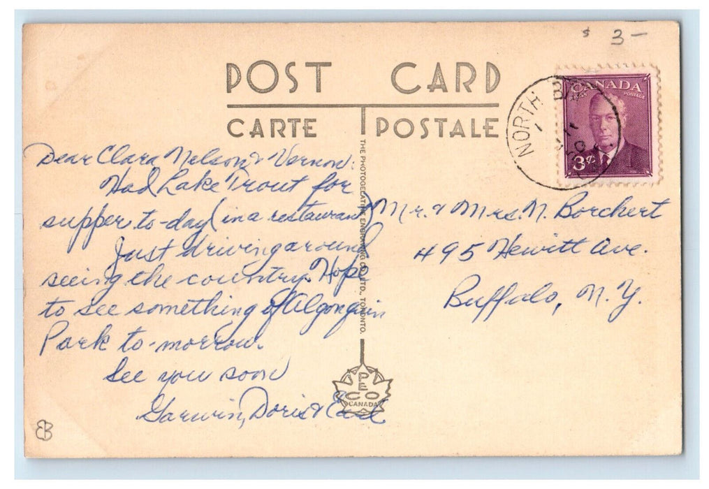 1950 Movie Theatre, Wine Shop North Bay Ontario Canada Posted Postcard
