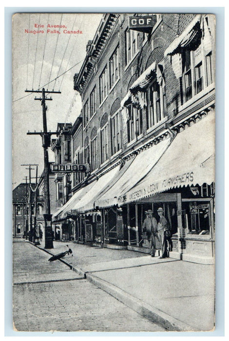 1913 Furnishers, Drugstore Erie Avenue Niagara Falls Canada Posted Postcard