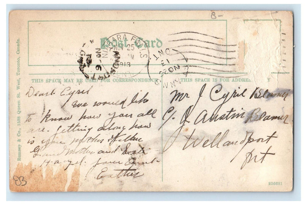 1913 Furnishers, Drugstore Erie Avenue Niagara Falls Canada Posted Postcard