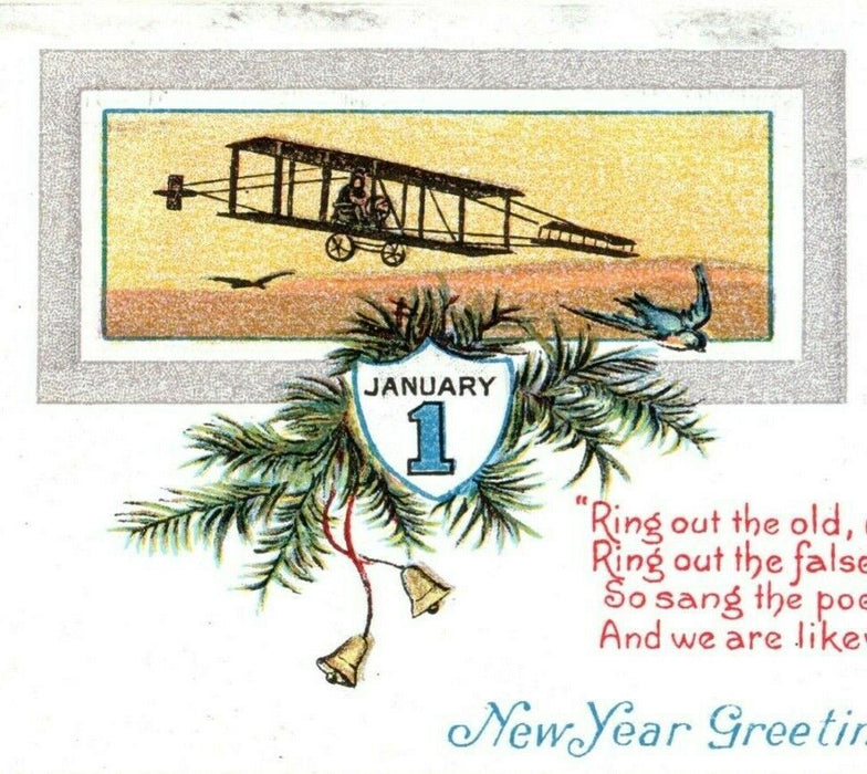 Airplane New Year Calendar 1918 Embossed Vintage Antique Postcard