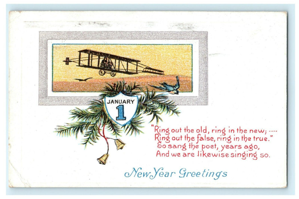 Airplane New Year Calendar 1918 Embossed Vintage Antique Postcard