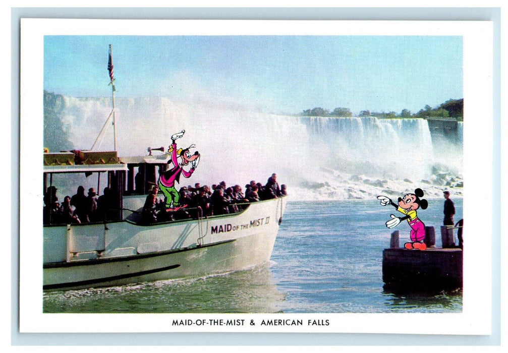 c1950's Goofy and Mickey Mouse Maid-Of-The-Mist & American Falls Canada Postcard