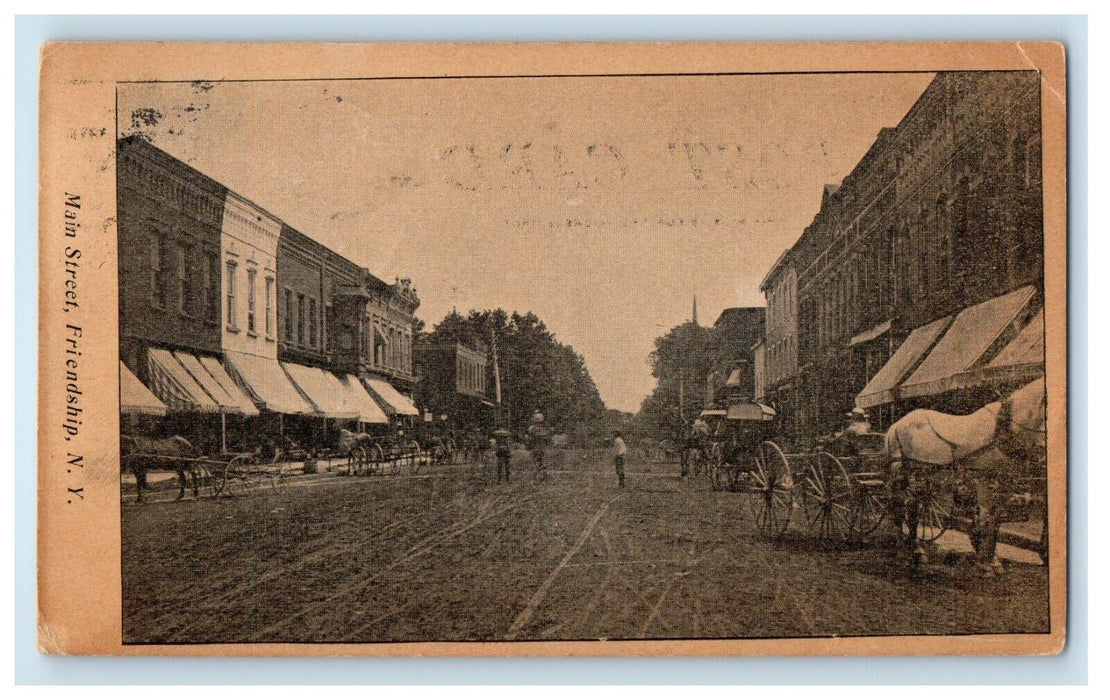 1907 Main Street Stores Horse Carriage Friendship New York NY Antique Postcard