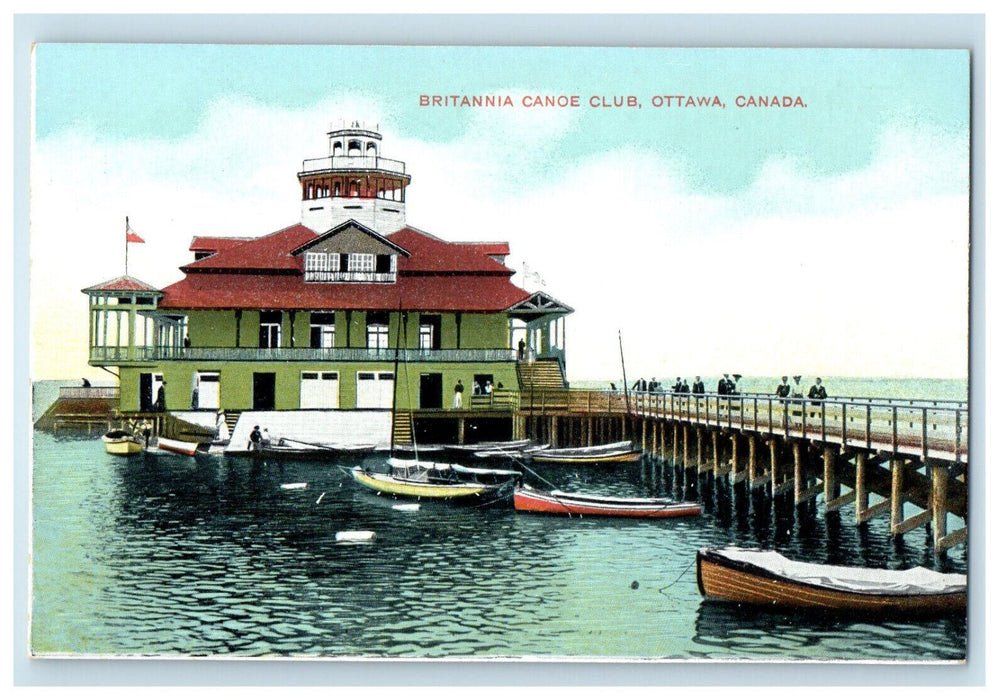 c1910 Canoe Boat Britannia Canoe Club Ottawa Canada Antique Unposted Postcard