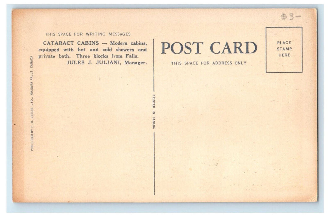 c1940's Cataract Cabins, Main St. Murray Hill, Niagara Falls Canada Postcard