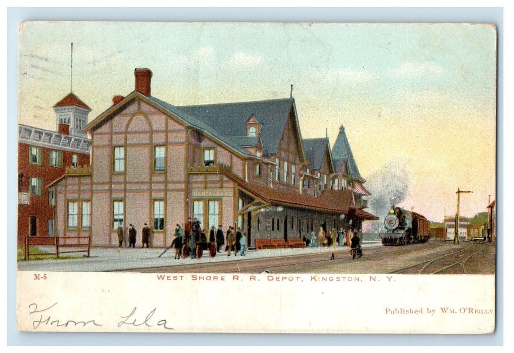 1906 West Shore R. R. Railroad Train Depot Kingston New York NY Antique Postcard