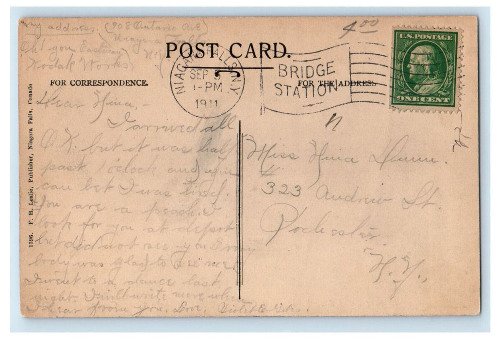 1911 Interior Steel Arch Bridge & Customs Office Niagara Falls Canada Postcard