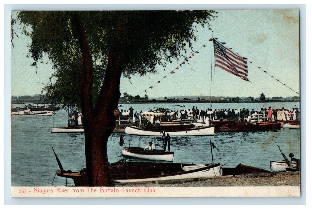 1910 Niagra River From The Buffalo Launch Club Boats Canoe New York NY Postcard