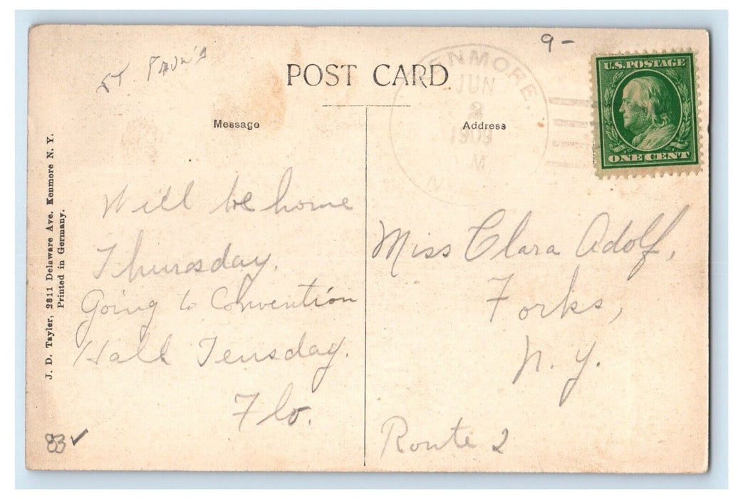 1909 Roman Catholic Church View Kenmore New York NY Posted Antique Postcard