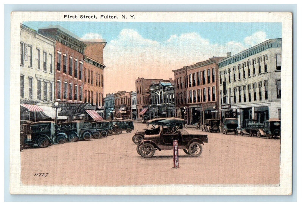 c1910's First Street View Cars Stores And Buildings Fulton New York NY Postcard