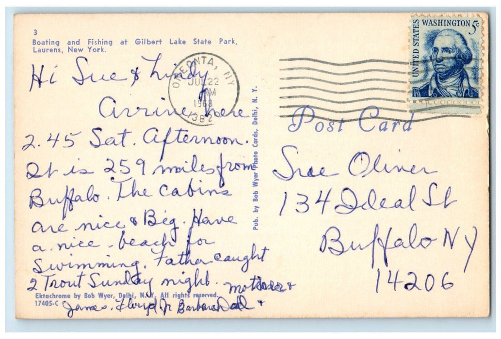 c1960s Boating Fishing Gilbert Lake State Park 1382 Laurens New York NY Postcard