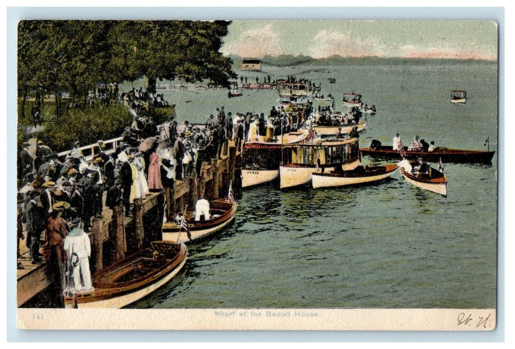 1907 Wharf At the Bedell House Boats And Passengers Buffalo New York NY Postcard
