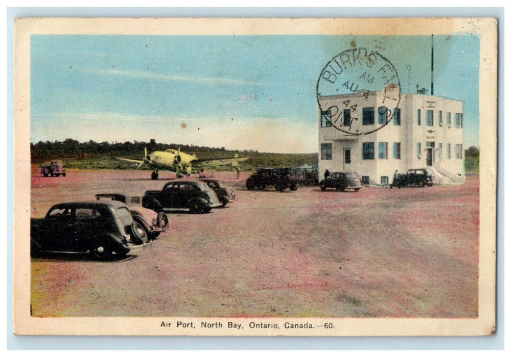 1944 Airplane, Air Port North Bay Ontario Canada, Burk's Falls Ont. Postcard
