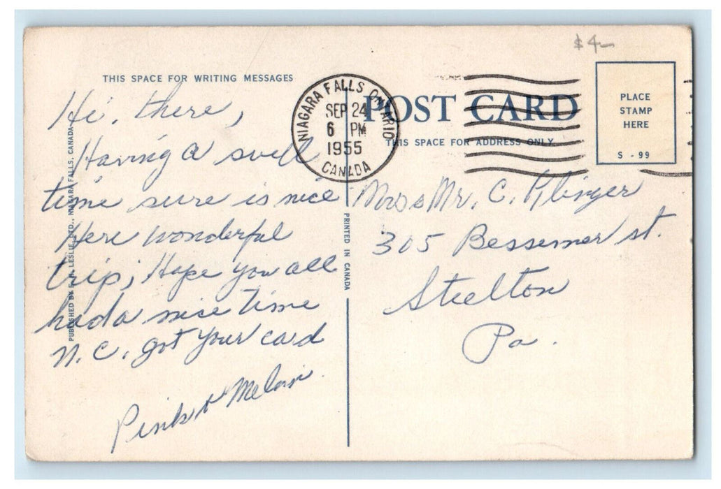 1955 Interior Bedroom, Hollywood Motel, Niagara Falls Canada Postcard
