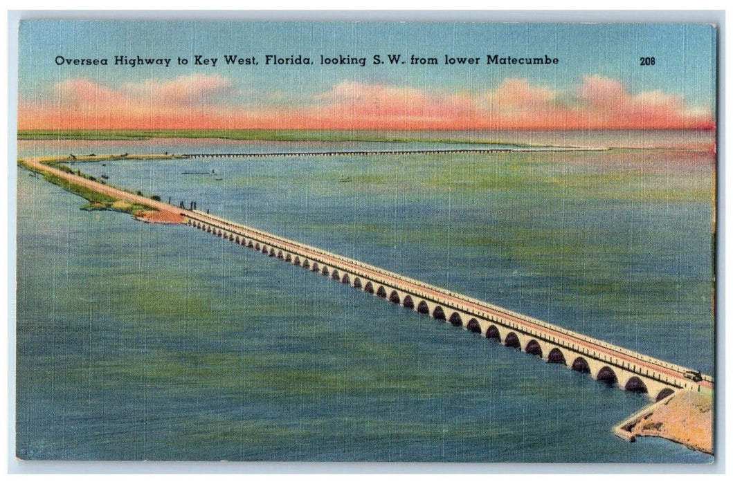 c1940s Oversea Highway Key West Florida Looking SW from Lower Matecumbe Postcard