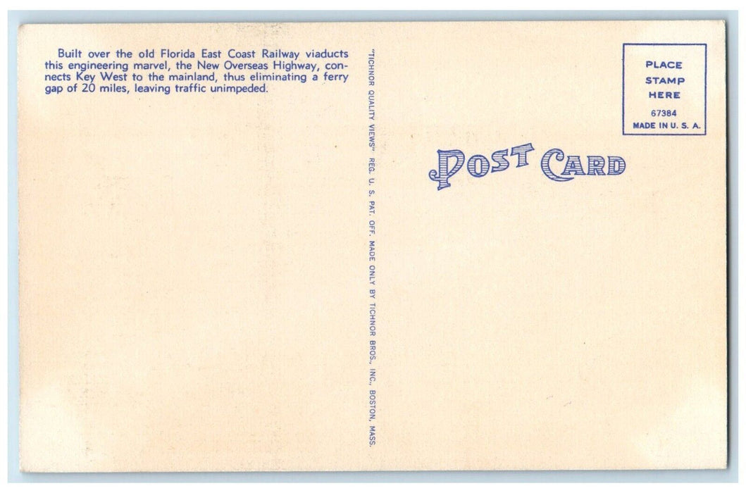 c1940s Oversea Highway Key West Florida Looking SW from Lower Matecumbe Postcard