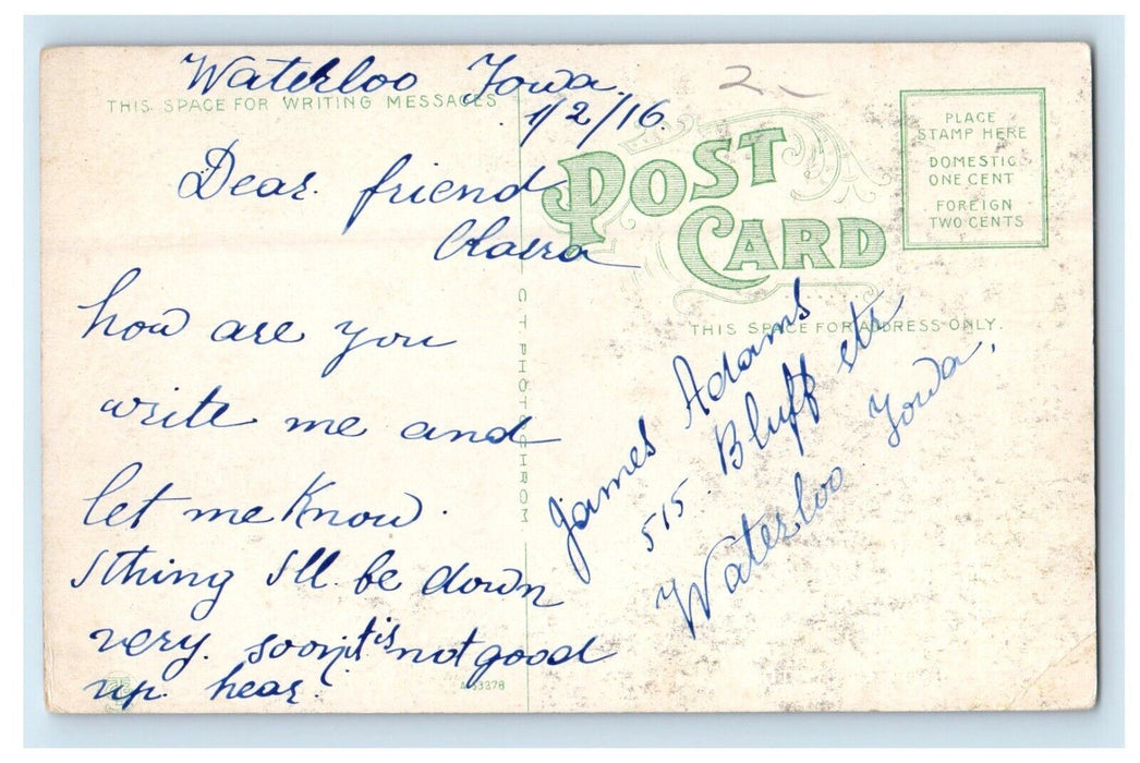 1916 The Bathing Beach La Fayette Park View Boat Waterloo Iowa IA Postcard
