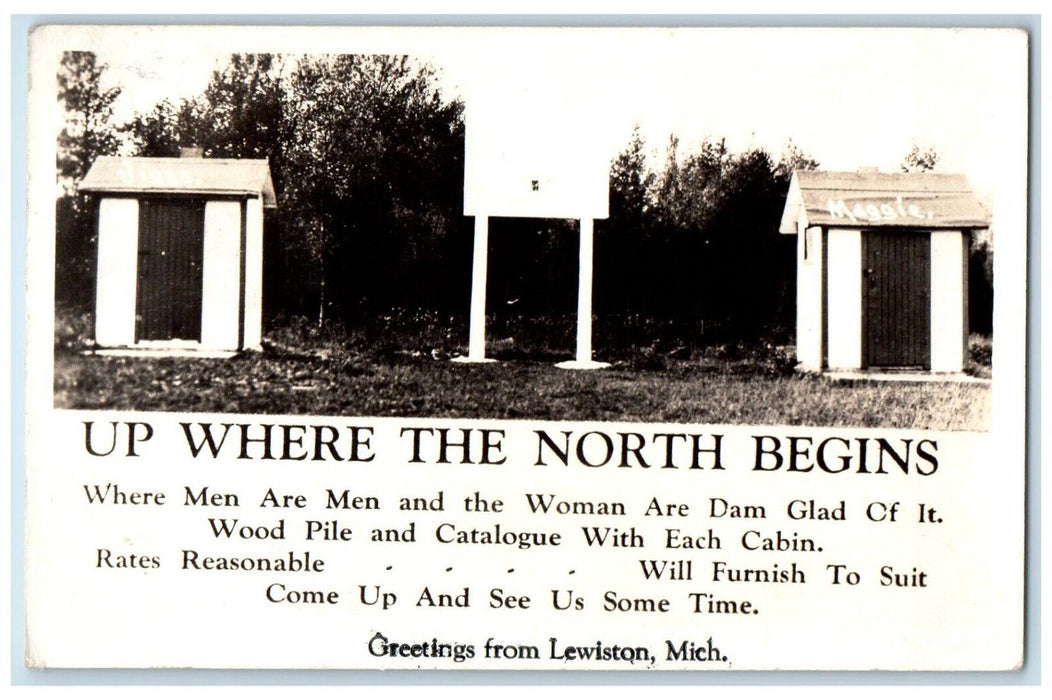 1940 Humor Funny Greetings From Lewiston Michigan MI RPPC Photo Posted Postcard