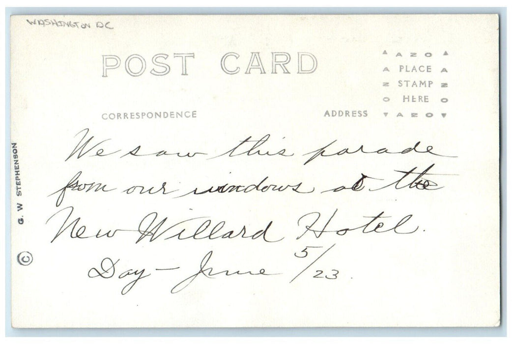 1923 Shriners Parade Flag Hats G.W. Stephenson Washington DC RPPC Photo Postcard