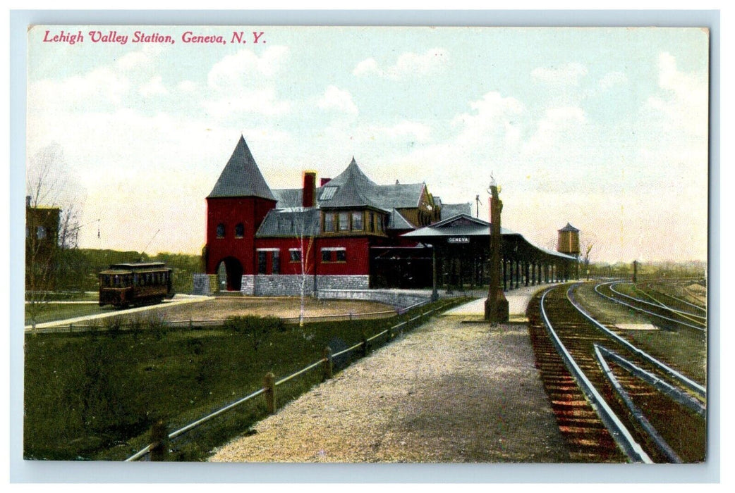 c1910's Lehigh Valley Station Depot Railroad Train Geneva New York NY Postcard