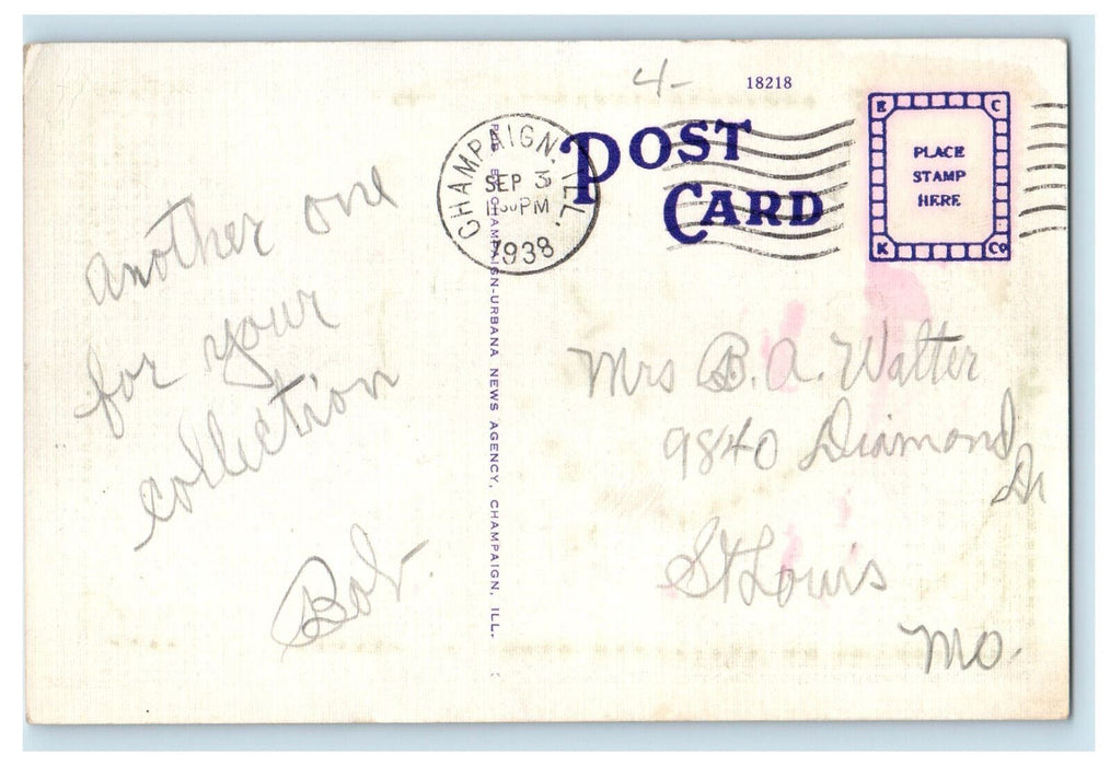 1938 University Hall and Sun Dial University of Illinois IL Posted Postcard