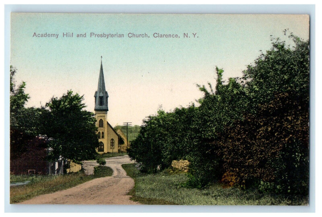 c1910's Academy Hill And Presbyterian Church Clarence New York NY Postcard