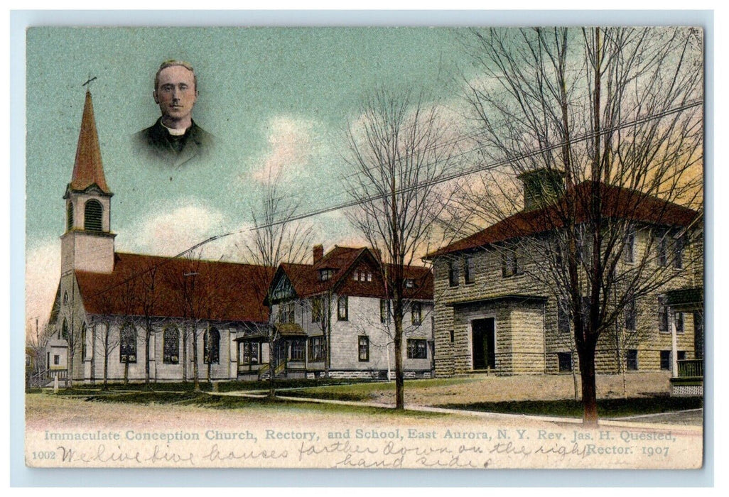 1910 Immaculate Conception Rectory And School East Aurora New York NY Postcard