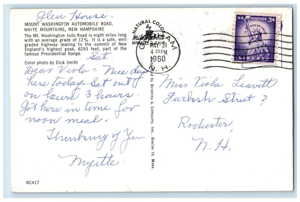 1960 Mount Washington Automobile Road White Mountains New Hampshire NH Postcard