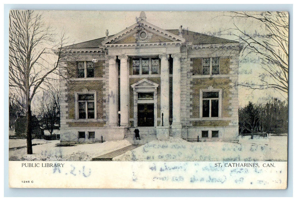 c1910's Snow Scene, Public Library St. Catherines Ontario Canada Postcard