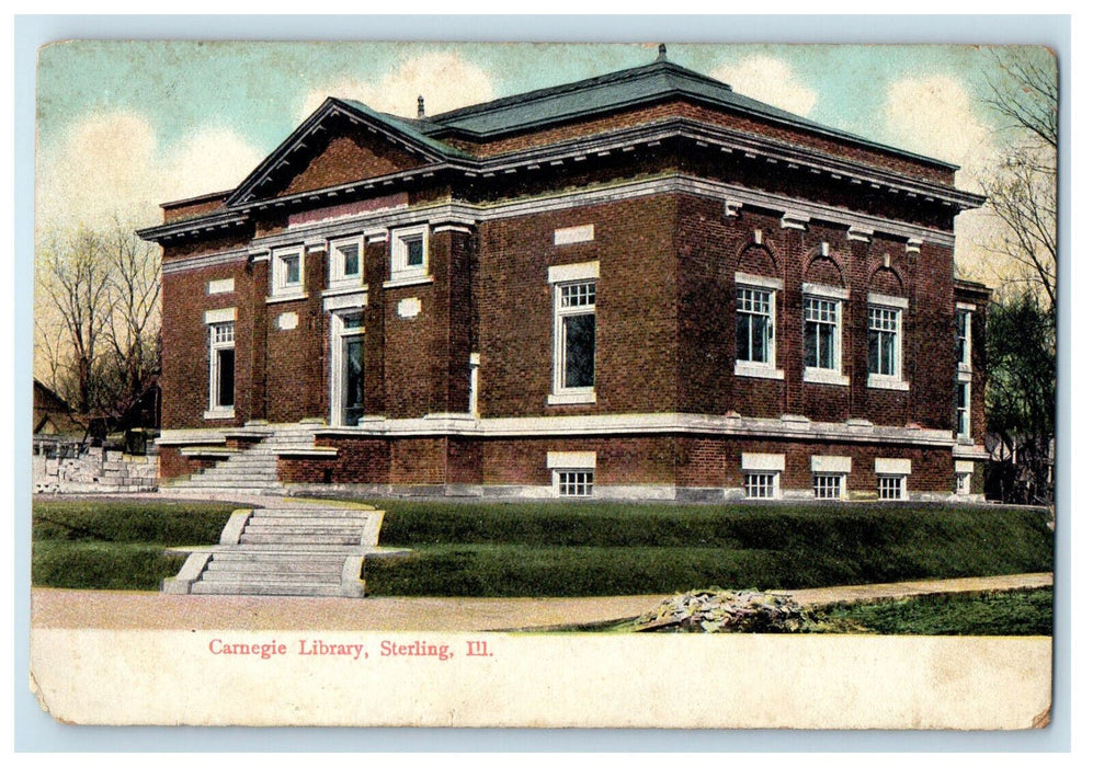 c1910 Carnegie Library Sterling Illinois IL Antique Unposted Postcard